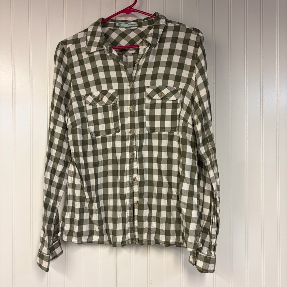 Maurice’s Olive & White Plaid Flannel Button-Up Shirt Large